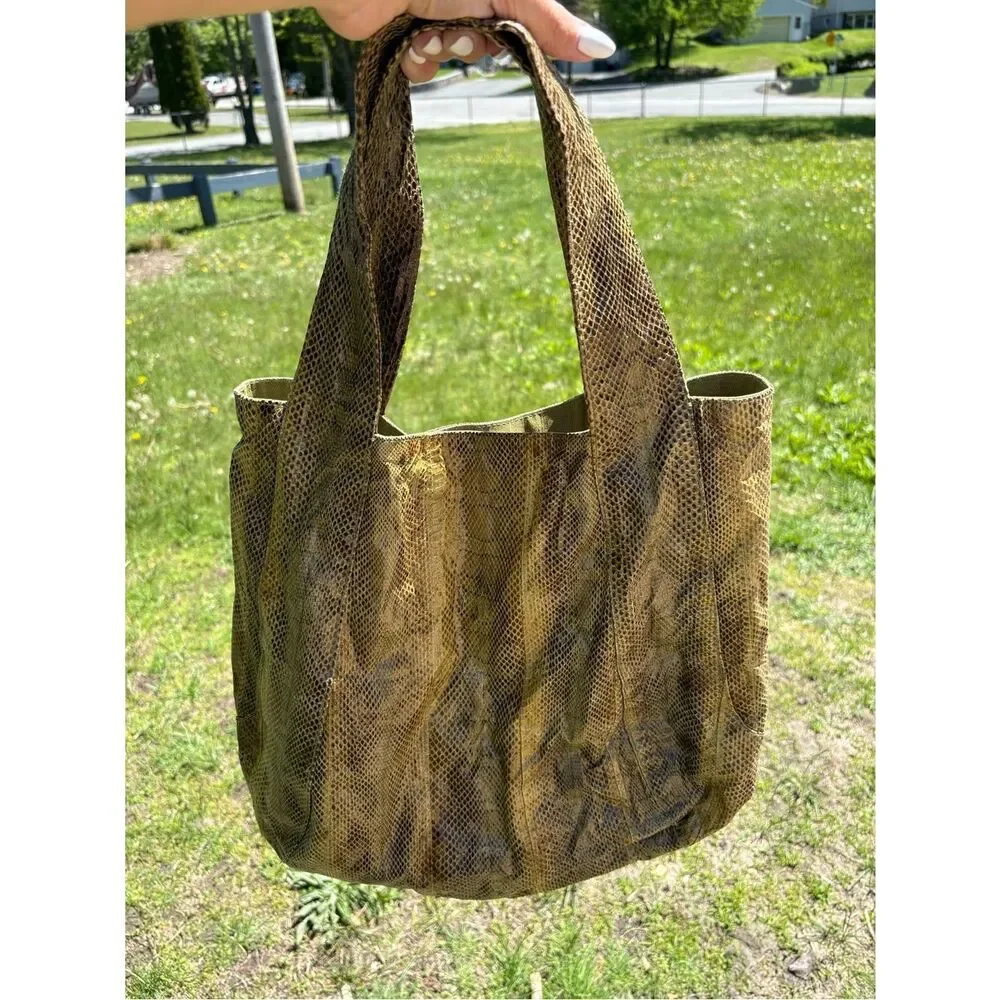 Beirn Jenna Tote Bag Genuine Watersnake Snakeskin Metallic Gold Large
